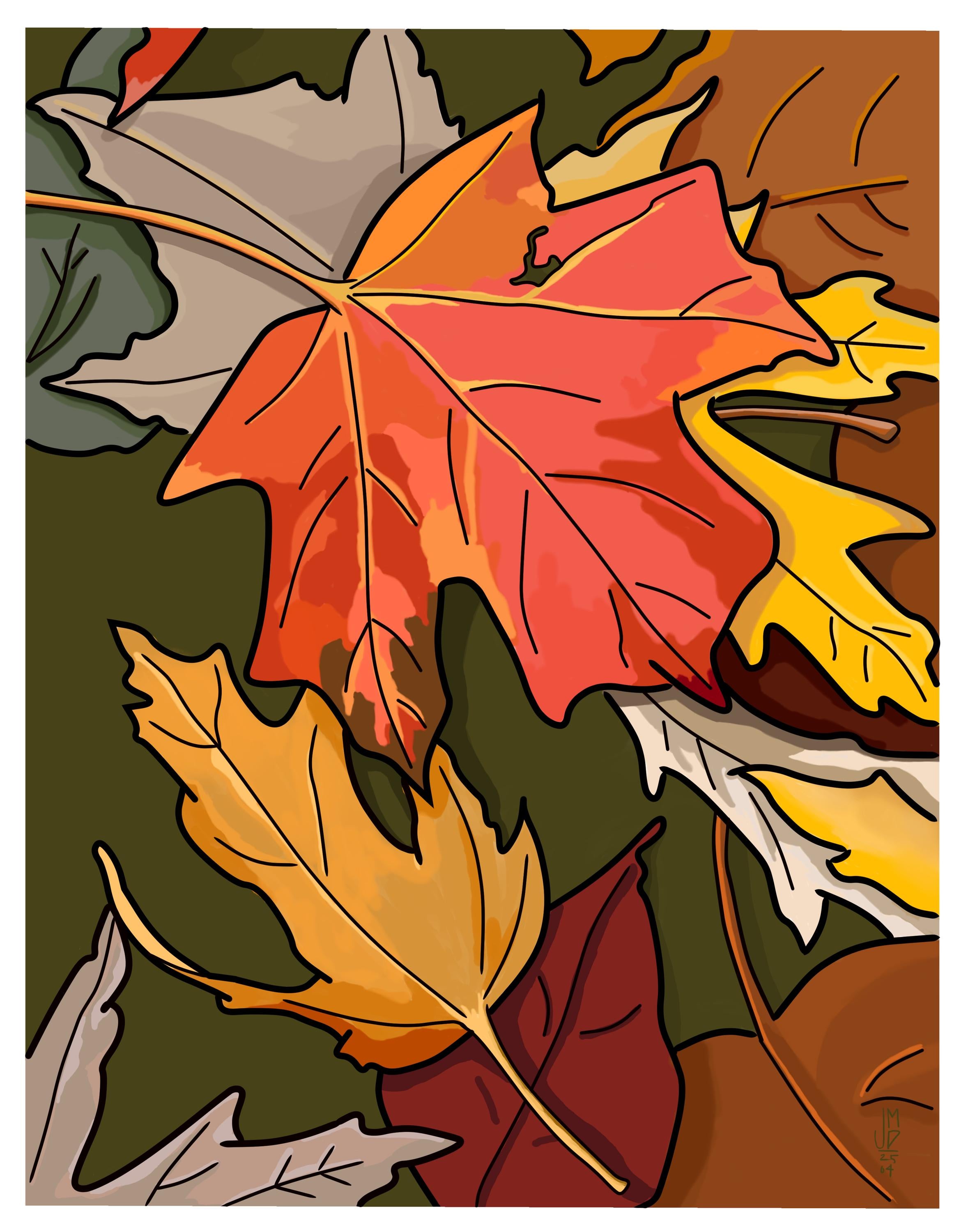 Autumn Leaves | BTS song-inspired original digital painting Fall themed unframed print