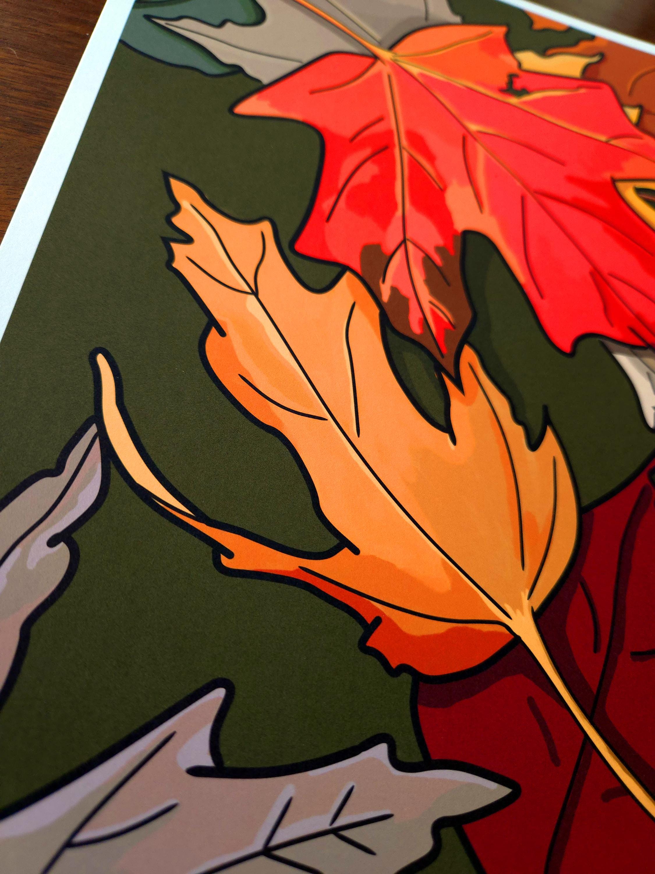 Autumn Leaves | BTS song-inspired original digital painting Fall themed unframed print