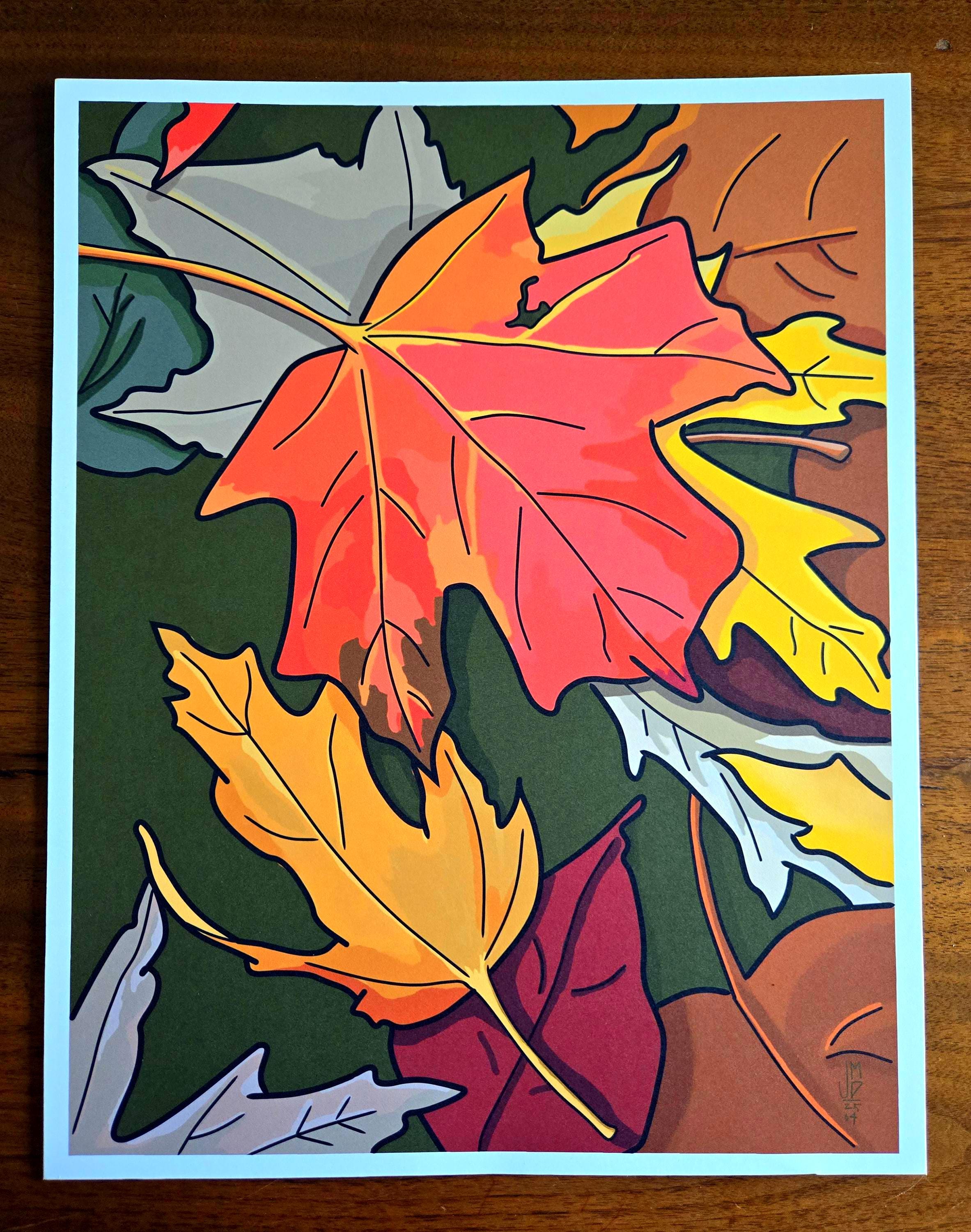Autumn Leaves | BTS song-inspired original digital painting Fall themed unframed print